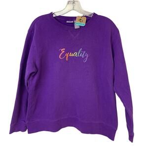 Upcycled Hand Printed Womens Medium Rainbow Equality Long Sleeve Sweatshirt